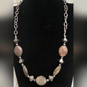 Chic Silver and Brown Stone Necklace